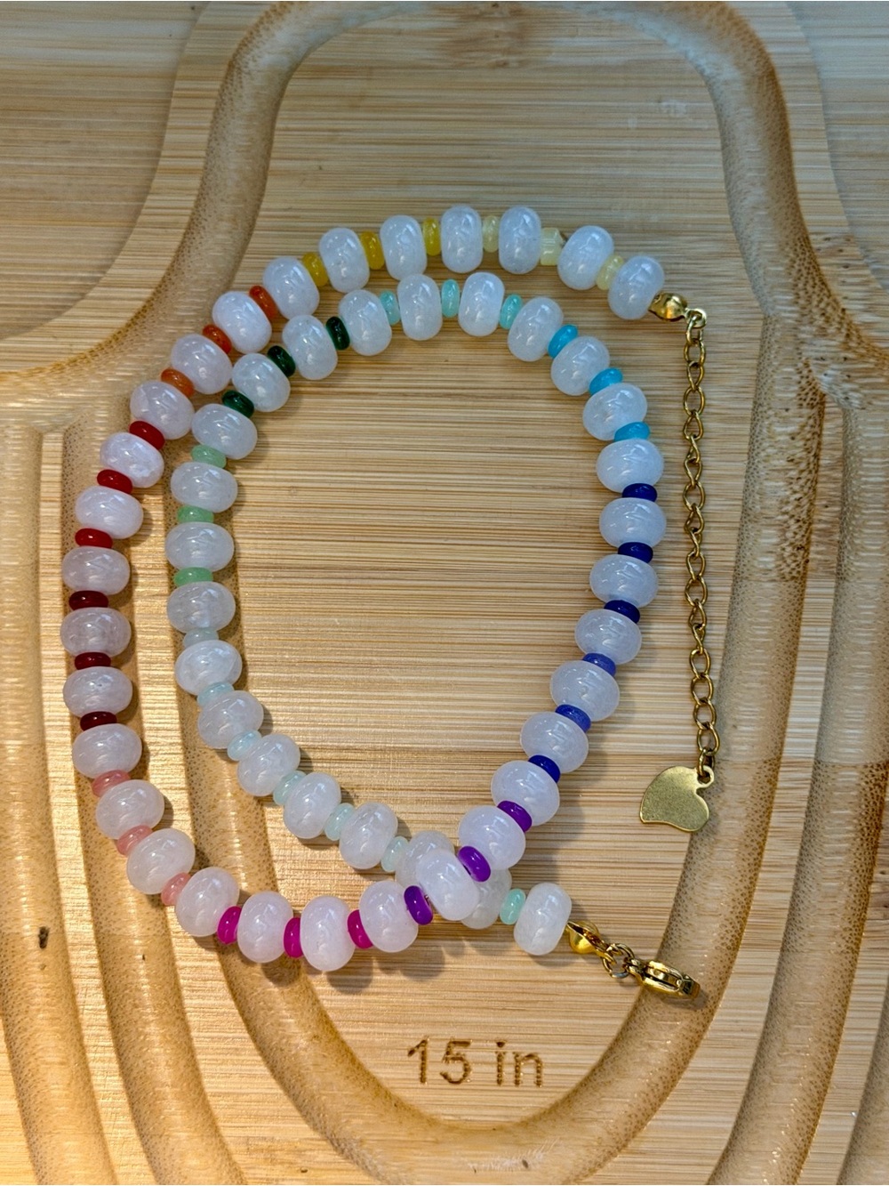 White Jade Beaded Necklace with Rainbow Accent Glass Beads